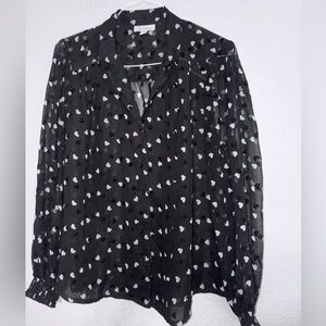 Topshop Black Sheer Blouse with White Pattern